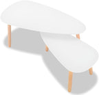 White Solid Pinewood and MDF Coffee Table Set of 2, Scandinavian Style Modern - Image 5