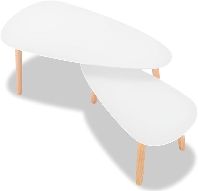 Coffee Table Set of 2, Scandinavian Oval Wood Nesting Tables - Image 5