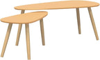 Coffee Table Set of 2 Brown Solid Pine Wood & MDF, Scandinavian Modern Design by Unknown