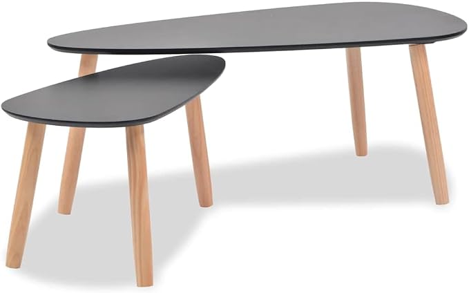 Coffee Table Set of 2 Black Solid Pine Wood Legs by Unknown
