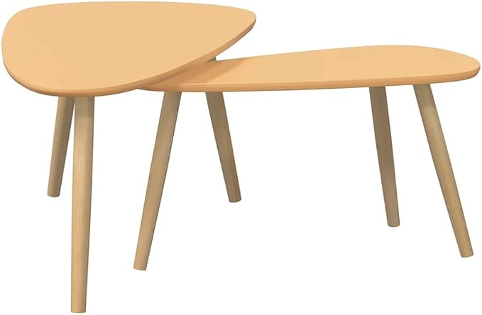 Coffee Table Set of 2 Scandinavian Coffee Table & Center Table Brown Solid Pine - Image 6