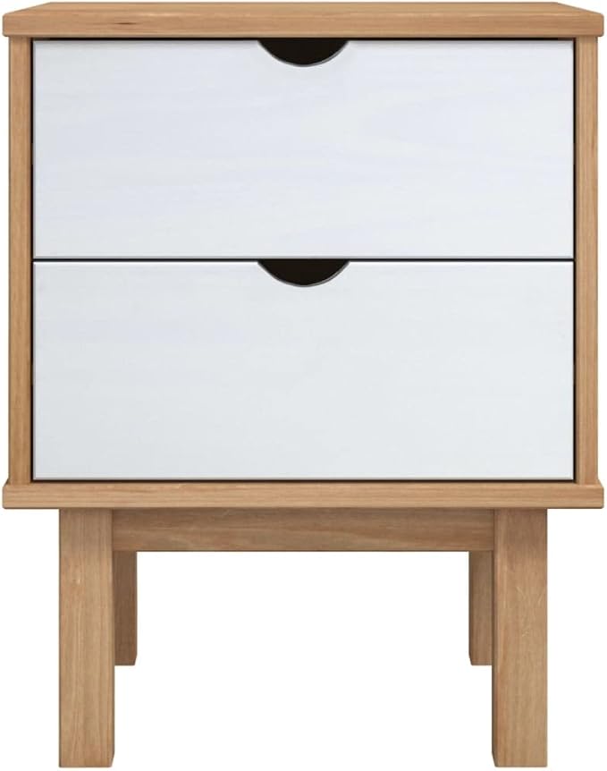 Scandinavian Style Bedside Cabinet in Brown and White, Solid Pine Wood and - Image 4