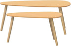 Brown Solid Pine Wood Coffee Table Set of 2, MDF Two-Piece Scandinavian Design - Image 5