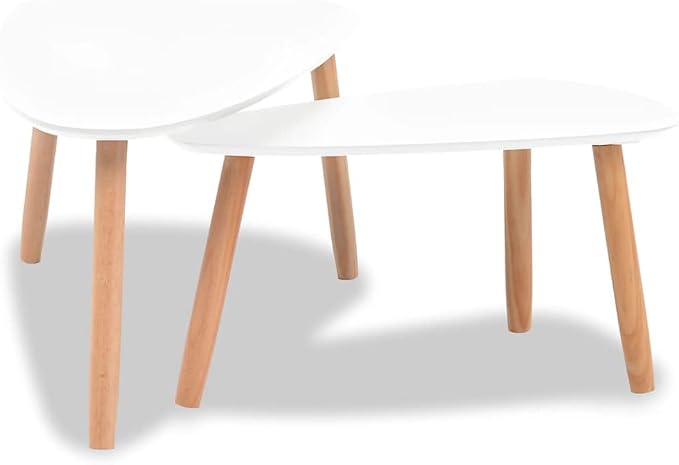 Scandinavian Oval Coffee Table Set of 2 White Solid Pine Wood Modern Minimalist - Image 4