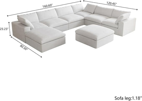 160" Cloud Sectional Couch, Overzised Down Filled Couch, 8 Seater Convertible - Image 2