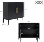 Set of 2 Storage Cabinet with Doors, Modern Black Accent Cabinet, Free Standing - Image 2