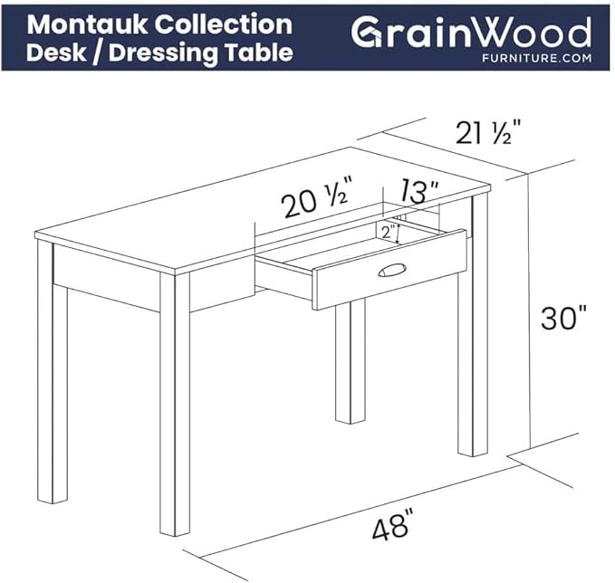 Grain Wood Furniture Montauk Desk/Dressing Table, Rustic Grey - Image 2