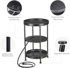 Dulcii Round Side Table with Charging Station, Bedroom Nightstand with Steel - Image 9