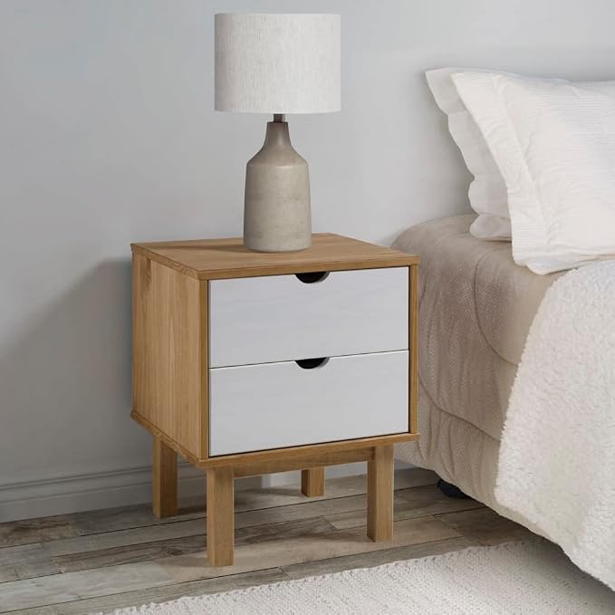 Scandinavian Bedside Cabinet 15.4" W x 17.7" L x 22.4" H Solid Pine Wood - Image 2
