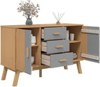 Grey and Brown Sideboard with 3 Drawers and 2 Cabinets Solid Pine Wood - Image 6