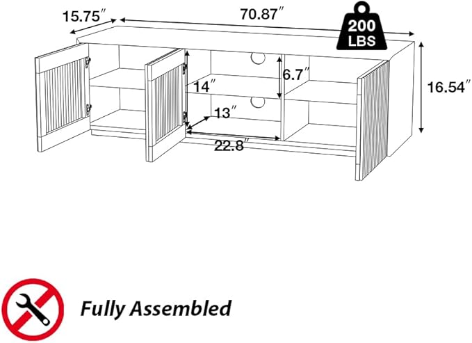 POVISON Mid Century Modern Wood Slatted TV Stand - Image 6