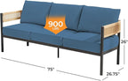 Gand Patio Outdoor 3-Seat Couch Sofa, Wicker Conversation Set - Image 2