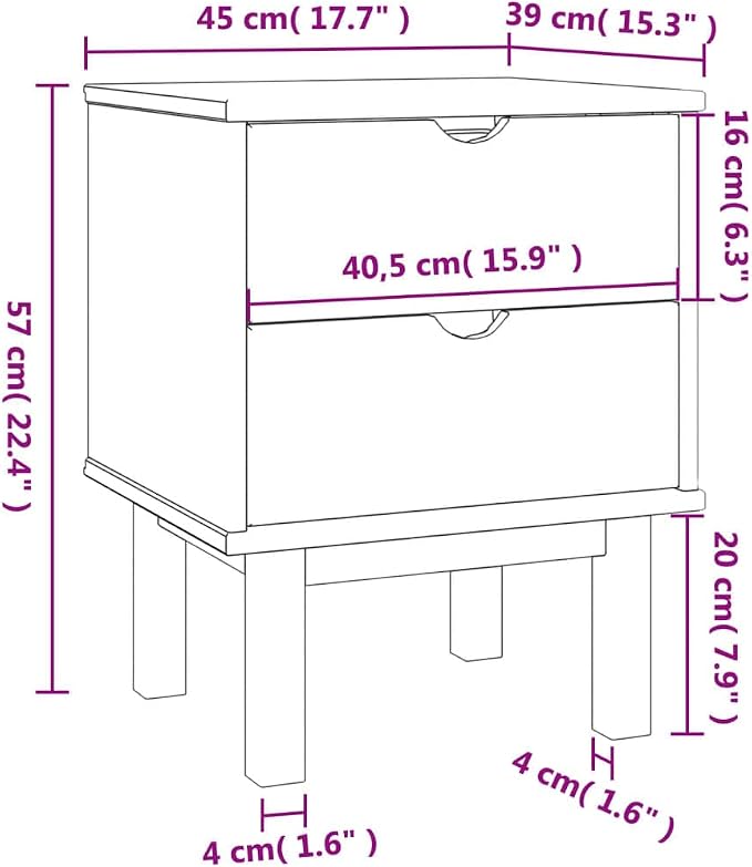 Scandinavian Nightstand 15.4x17.7x22.4 in Solid Pine Wood Bedside Table - Image 2
