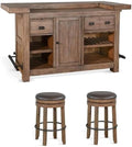 Pemberly Row Set of 3 Natural Brown Wood Bar Unit and 2 Backless Swivel Barstool by PEMBERLYROW