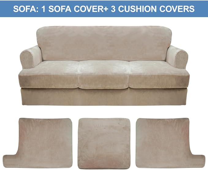 CUCRAF Cushion Sofa Cover 4 Piece Slipcovers, Soft Thick Velvet Couch Cover - Image 5
