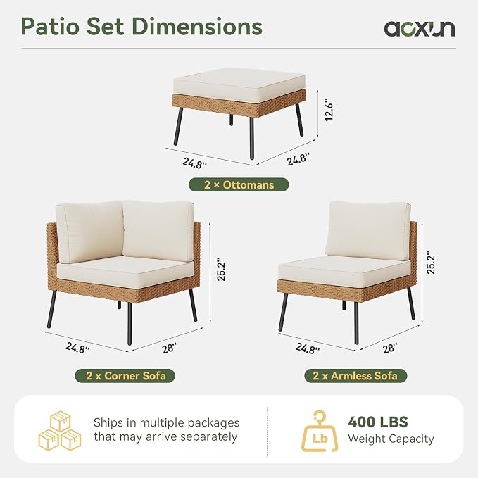 Aoxun 6 Piece Patio Furniture Set, 6 Seats Outdoor Sectional Sofas - Image 7