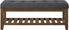 24KF Large Rectangular Upholstered Tufted Linen Fabric Ottoman Bench, Padded - Image 4