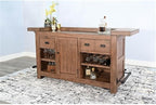 Pemberly Row Set of 3 Natural Brown Wood Bar Unit and 2 Backless Swivel Barstool - Image 6