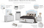 First of a Kind Shiney Contemporary 5 Piece Queen Bedroom Set High Gloss White - Image 3
