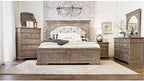 Pemberly Row King Panel Bed, Driftwood Gray Wood Frame, Upholstered Button - Image 2