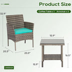 FDW | 3-Piece Patio Furniture Set | Gray & Blue | Outdoor Wicker Furniture - Image 8
