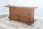 Pemberly Row Set of 3 Wood Bar Unit and 2 Ladderback Barstool in Natural Brown - Image 8