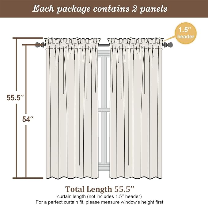 Chyhomenyc Semi Sheer Curtains 54 Inch Length - Image 5