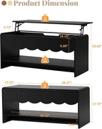 Lift Top Coffee Table with Hidden Compartment, 2 Tier Wooden Center Table with - Image 2