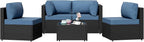 Shintenchi 5 Pieces Outdoor Patio Sectional Sofa Couch, PE Wicker Furniture Sets - Image 8