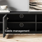POVISON Full Assembled Mid Century Modern TV Stand, 59.06" Wood Slatted Media - Image 7