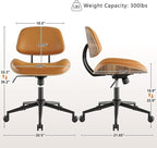 Armless Office Chair with Wheels, PU Leather Adjustable Height Desk Chair - Image 3