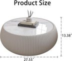 SSLine Round Drum Coffee Table Modern Sintered Stone Top Coffee Table in Cream - Image 2