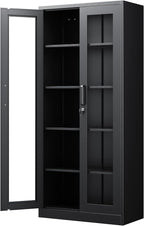 PEUKC Display Cabinet with Glass Doors, 71 Inches Metal Display Case with 4 by PEUKC