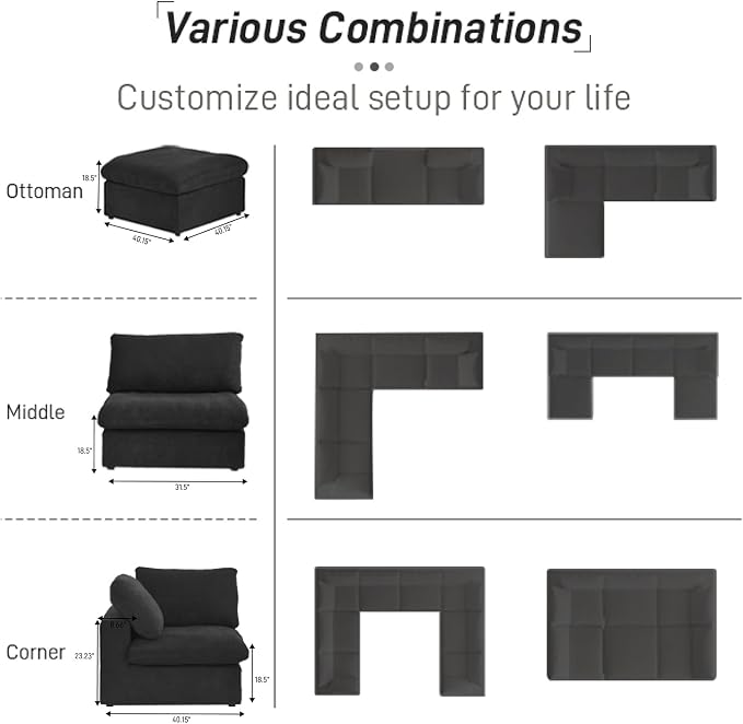 WJShome Cloud Modular Sectional Couch, 120.45" Convertible Couch - Image 7