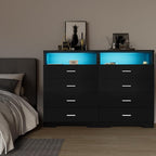 FJTJBSI Dresser with Power Outlets and LED Lights Wooden 4 Drawer Dresser with - Image 7
