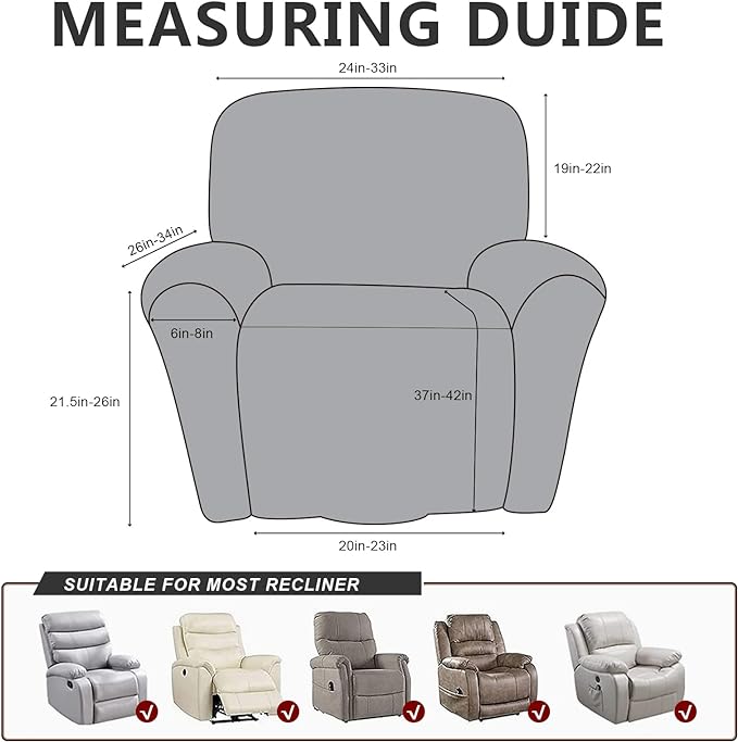 ANARACHON Leather Look Recliner Chair Covers Stay in Place 4-Piece Recliner - Image 3