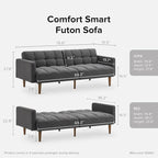mopio Aaron 76.8" Couch, Small Futon Sofa Bed, Mid Century Modern Futon Couch - Image 2