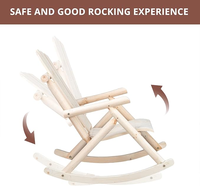 Outvita Wooden Rocking Chair Set of 2, Fir Log Adirondack Rocker, Outdoor Wood - Image 6