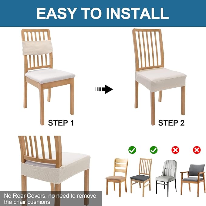 Smiry Waterproof Seat Covers for Dining Room Chairs Set of 8, Stretch Jacquard - Image 5