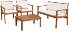 Flamaker Patio Furniture 4 Piece Outdoor Acacia Wood Patio Conversation Sofa Set by Flamaker