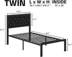 Fluest Twin Bed Frame with Headboard PU Leather Upholstered Bed Frame Platform - Image 2