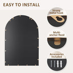 Antique Gold Arched Wall Mirror 20"x30", Ornate Beaded Metal Frame Bathroom - Image 4
