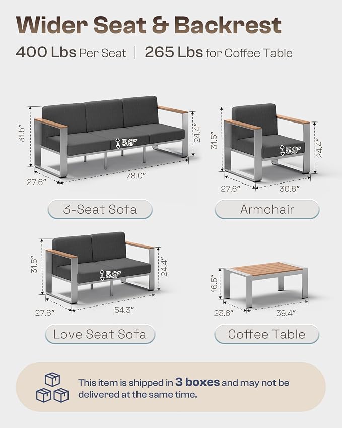 Aluminum Outdoor Furniture Set, 4 Seats Outdoor Patio Conversation Sets - Image 6
