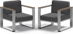 2 Pieces Outdoor Aluminum Armchair, Modern Patio Patio Furniture by ComfCove