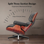 Top Black Grain Leather, Mid Century Chaise Lounge Chair and Ottoman, Modern - Image 8