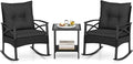 Tangkula 3 Pieces Outdoor Rocking Chairs Set, Rattan Heavy Duty Cushioned by TANGKULA