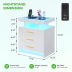 HNEBC Night Stand Set 2 with LED Lights, High Gloss Nightstand with 3 Drawers - Image 2