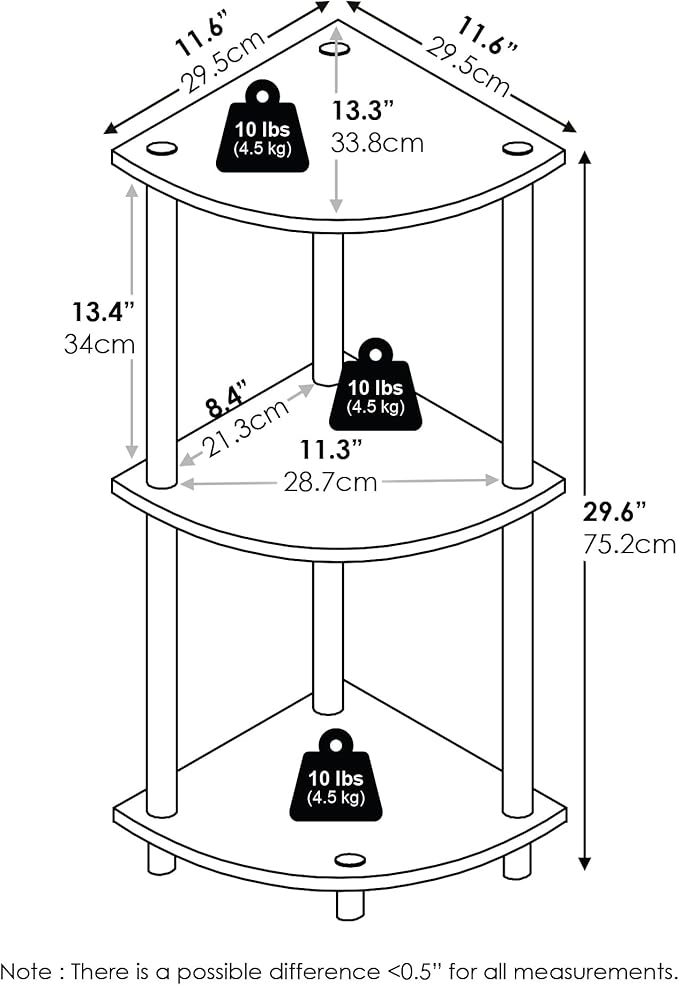 Furinno TURN-N-TUBE Corner Shelf, 3-Tier Corner Bookshelf, Display Storage - Image 2