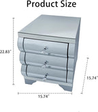 Curved Mirror Nightstand with 3 Drawer Glass Bedside Table - Image 2
