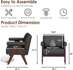 STHOUYN Black Leather Accent Chairs, Mid Century Modern Chair, Side Arm Chairs - Image 2